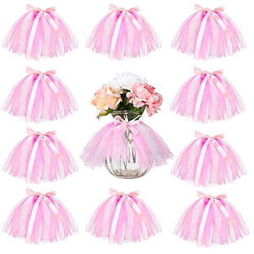 12 Pieces Mini Tutu Table Skirt Wine Bottle Cover Tutu Skirt Tulle Tutu Table Skirt Decor Tutu Garland Tulle Table Centerpieces for Wedding Baby Shower Cake Dessert Birthday Party (Pink and White)