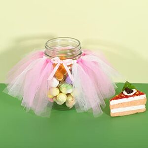 12 Pieces Mini Tutu Table Skirt Wine Bottle Cover Tutu Skirt Tulle Tutu Table Skirt Decor Tutu Garland Tulle Table Centerpieces for Wedding Baby Shower Cake Dessert Birthday Party (Pink and White)