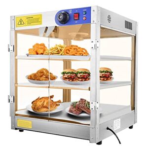 3-tier food pastry pizza warmer countertop commercial display case see through 750w adjustable removable shelves glass door 20x20x24