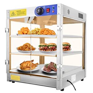 3-Tier Food Pastry Pizza Warmer Countertop Commercial Display Case See Through 750W Adjustable Removable Shelves Glass Door 20x20x24