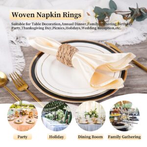 Woven Napkin Rings Set of 6, Farmhouse Napkin Rings Handmade by Natural Water Hyacinth, Fabric Napkin Rings for Thanksgiving, Party, Wedding, Supplies for Dinner Table Decoration