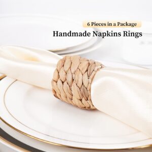 Woven Napkin Rings Set of 6, Farmhouse Napkin Rings Handmade by Natural Water Hyacinth, Fabric Napkin Rings for Thanksgiving, Party, Wedding, Supplies for Dinner Table Decoration