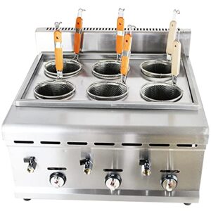 6 hole gas countertop pasta cooker machine with filter, cooktop table top noodles cooking machine pasta makers pasta cooking tool stainless steel dumpling soup pot noodles maker with 6 basket