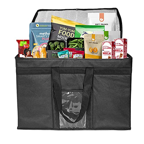 Yalin XXXL Large Insulated Cooler Bag, Styrofoam Cooler of Keep Food Hot or Cold, Reusable Double Zipper Food Delivery Bag for Instacart, Restaurant, Food Transport, 23" W x 15" H x 14" D (Black)