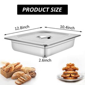 DatingDay 4 Packs Stainless steam Hotel pan，1/2 Size x 2.5" Deep，22 Gauge/0.7mm Thick Stainless Steel Hotel Pan Anti Jam Steam Table Pan with Lid (1/2 Size x 2.5" Deep)