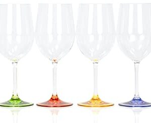 Red Co. Set of 6 Classic Clear Plastic 12 Ounce Outdoors Wine Glasses with Colored Bases