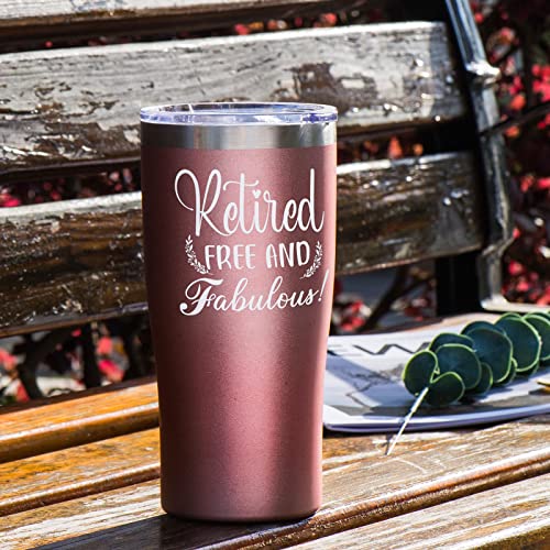 Retirement Gifts for Women, Funny Birthday Gifts,Happy Retired Gifts,Happy Retirement Gifts for Friends,Best Retirement Gifts,Retired Free And Fabulous Tumbler for Coworker,Teacher,Nurse,Mom(RoseGold)