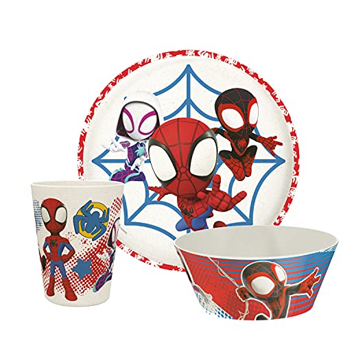 Zak Designs Marvel Spider-Man Dinnerware Set for Kids Includes 8" Plate, 6" Bowl, and 10oz Tumbler, Durable and Sustainable Melamine Bamboo Material (3-Piece Set, Spidey and His Amazing Friends)