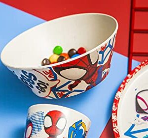 Zak Designs Marvel Spider-Man Dinnerware Set for Kids Includes 8" Plate, 6" Bowl, and 10oz Tumbler, Durable and Sustainable Melamine Bamboo Material (3-Piece Set, Spidey and His Amazing Friends)