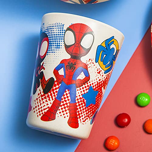 Zak Designs Marvel Spider-Man Dinnerware Set for Kids Includes 8" Plate, 6" Bowl, and 10oz Tumbler, Durable and Sustainable Melamine Bamboo Material (3-Piece Set, Spidey and His Amazing Friends)