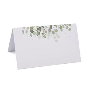 100 pack eucalyptus greenery place cards green leaves seating name card wedding table setting folded tent cards for baby shower dinner weddings reception tables placement party decorations 2" x 3.5"