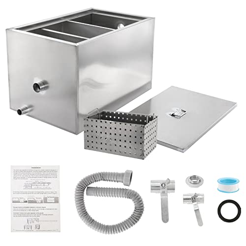 IRONWALLS 40 lb Grease Traps for Restaurants Under Sink, Stainless Steel Commercial Grease Interceptor Trap Side Inlet with Dual Water Outlet, Waste Water Oil-Water Separator for Home Kitchen, Cafe