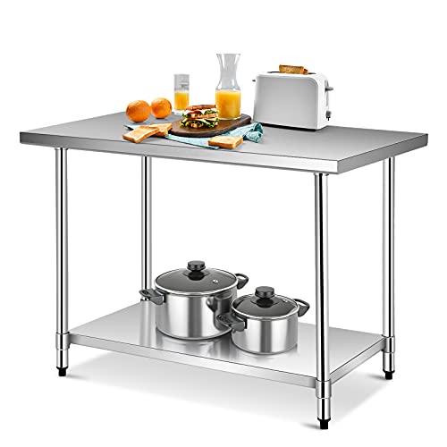 PETSITE Stainless Steel Work Table 48×30 Inch, Commercial Kitchen Prep Station Heavy Duty with Adjustable Under Shelf for Restaurant, Home, Garage and Hotel