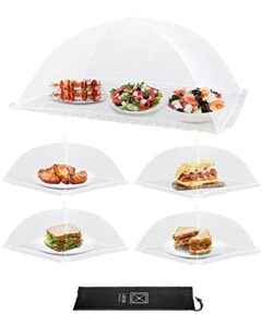 lauon food covers, 1 extra large (40"x26") & 4 (17"x17"), 5 pack white mesh plate serving tents, pop-up umbrella screen tents, jumbo food net for outdoor picnics parties bbq, collapsible and reusable