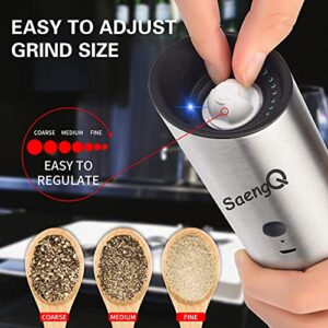 Gravity Electric Salt and Pepper Grinder Set of 2,USB Rechargeable Kitchen Electric Pepper Mill with Adjustable Grinder and LED Light,Tall Glass Salt and Pepper Grinders Refillable