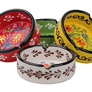 Set of 4 Ashtrays Cute Hand-Paint Ceramic Cigar Ashtray Outdoor Cigarette Ash Tray Colored Ceramic Ashtrays Gloss for Indoor, Outdoor, Patio, Home, Office Smoking Ash Tray Handwork Ashtray (4 Pcs)