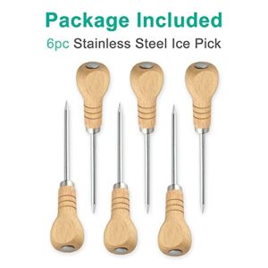 Yzurbu 6pcs Ice Pick for Breaking Ice, Stainless Steel Ice Pick Tool with Safety Wooden Handle for Kitchen