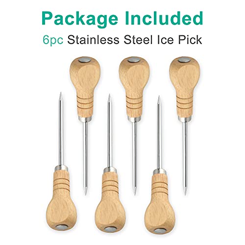 Yzurbu 6pcs Ice Pick for Breaking Ice, Stainless Steel Ice Pick Tool with Safety Wooden Handle for Kitchen