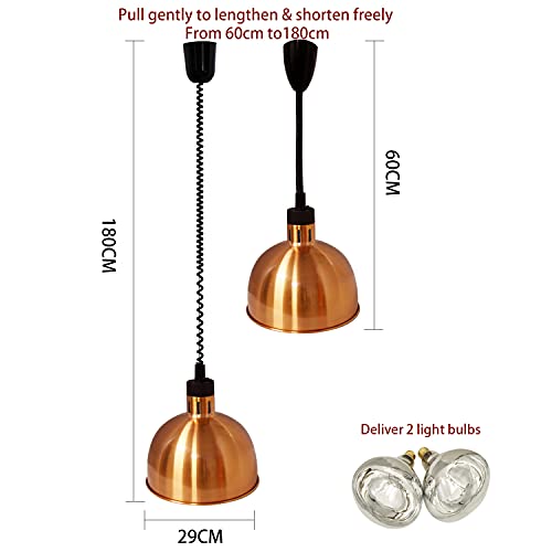 Food Warmer Lights Hanging Heating Lamp Retractable Heating Lamp for Buffet Restaurant (Dia.29cm) (Champagne)