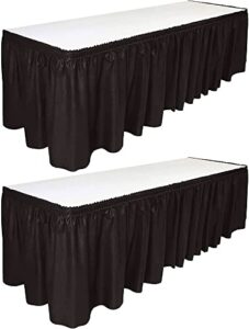 decorrack 2 pack table skirts, 29 in x 14 ft each, multi pack -bpa free- plastic tableskirt, disposable, reusable, rectangular tablecloth skirt, black (2 pack)