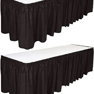 DecorRack 2 Pack Table Skirts, 29 in x 14 ft Each, Multi Pack -BPA Free- Plastic Tableskirt, Disposable, Reusable, Rectangular Tablecloth Skirt, Black (2 Pack)