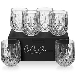 cocojae plastic stemless wine glasses, 12 oz whiskey tumblers, reusable lowball cocktail glasses, bpa-free, dishwasher safe rocks glass, plastic wine glass & outdoor drinkware for pool - set of 6