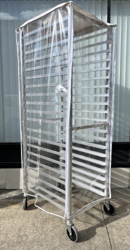 Made in USA. High quality Long-lasting use Vinyl COVER, Bakery Food Pan Sheet Rack Transparent COVER, size: 23"W x 28"L x 63"H, Long-lasting use Durable Clear Vinyl, with 3 Zippers.