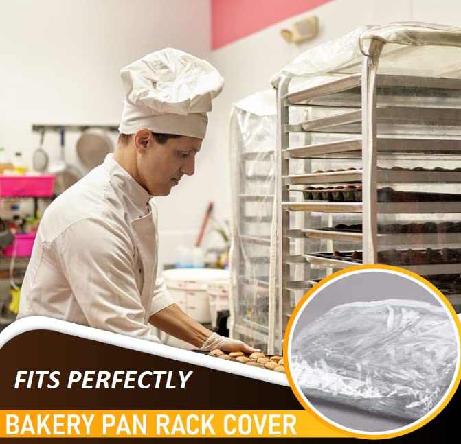 Made in USA. High quality Long-lasting use Vinyl COVER, Bakery Food Pan Sheet Rack Transparent COVER, size: 23"W x 28"L x 63"H, Long-lasting use Durable Clear Vinyl, with 3 Zippers.