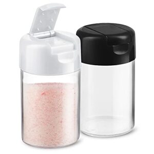 set of 2 - plastic salt and pepper shakers with hinged lid, no spill lunch bag camping picnic moisture proof spice dispenser, seasoning container pourer w/cover, 3.5 oz.