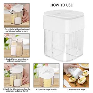 4 Pack 4 in 1 Plastic Salt and Pepper Shaker, 4 Grids Flip Empty Spice Dispensers Travel Spice Container Compartment Seasoning Shakers with Lid Travel Spice Jars with Labels for Cooking BBQ