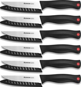 astercook steak knife, steak knives set of 6 with sheath, dishwasher safe high carbon stainless steel steak knife with cover, black