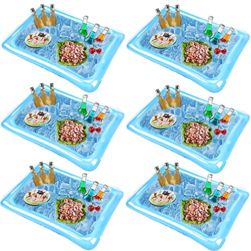 6 Pack Inflatable Ice Serving Bar, Salad Ice Tray Food Drink Containers BBQ Picnic Ice Food Drinks Buffet Server Tray for Indoor Outdoor Party