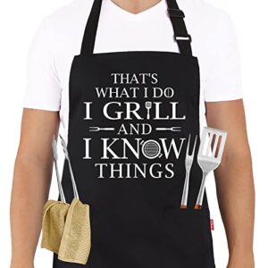 alipobo funny grilling aprons for men - bbq cooking apron with 2 pockets, adjustable neck strap and 40" long ties - that's what i do i grill and i know things