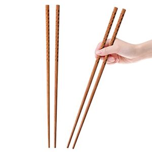 16.5 inches cooking chopsticks, 2 pairs wooden long chop sticks reusable for noodles frying hotpot, japanese extra long anti-slip chopsticks