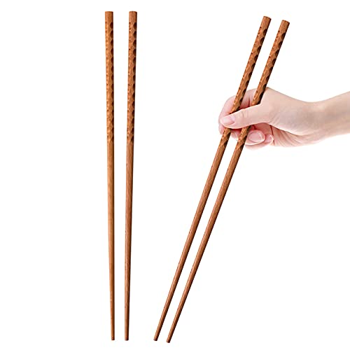 16.5 Inches Cooking Chopsticks, 2 Pairs Wooden Long Chop Sticks Reusable for Noodles Frying Hotpot, Japanese Extra Long Anti-Slip Chopsticks