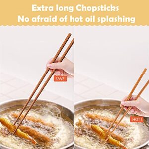 16.5 Inches Cooking Chopsticks, 2 Pairs Wooden Long Chop Sticks Reusable for Noodles Frying Hotpot, Japanese Extra Long Anti-Slip Chopsticks