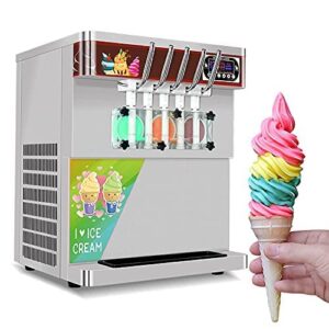 kolice commercial 5 flavors soft ice cream machine, 3+2 mixed flavors gelato ice cream maker-etl certificate, upper tanks refrigerated, full transparent dispenser set