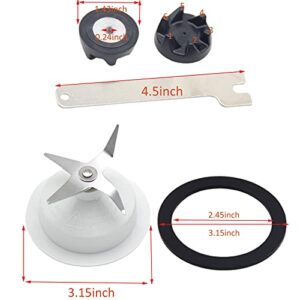 9704230 Blender Coupler with Spanner Kit and 9704291 Blender Blade 4 Leaf With Rubber Gasket Seal, Part Number WP9704230VP, WP9704230, 9704267 9706716 Compatible with KitchenAid KSB5 KSB3, Pack of 5