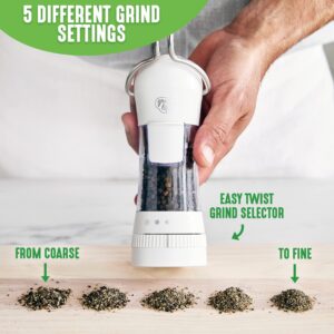 GreenLife Salt and Pepper Grinder, Mess-Free Ratchet Mill, Adjustable Coarseness and Easily Refillable, Black 1/3 Cup Capacity