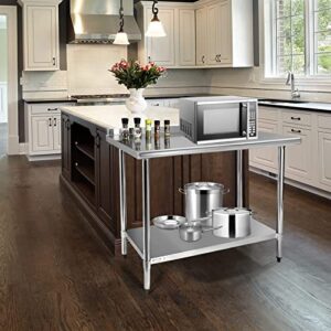STABLEINK NSF Stainless Steel Table, 24 x 30 Inches Metal Prep & Work Table with Backsplash, Adjustable Undershelf and Table Foot, for Commercial Kitchen, Restaurant (Without Caster Wheels)