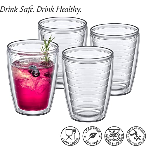 Amazing Abby - Alaska - 16-Ounce Insulated Plastic Tumblers (Set of 4), Double-Wall Plastic Drinking Glasses, All-Clear Reusable Plastic Cups, BPA-Free, Shatter-Proof, Dishwasher-Safe