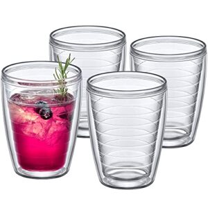amazing abby - alaska - 16-ounce insulated plastic tumblers (set of 4), double-wall plastic drinking glasses, all-clear reusable plastic cups, bpa-free, shatter-proof, dishwasher-safe