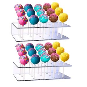 aongch 2 packs cake pop display stand 15 hole clear acrylic cake pop stand lollipop stand holder display for weddings baby showers birthday party halloween christmas candy decorative
