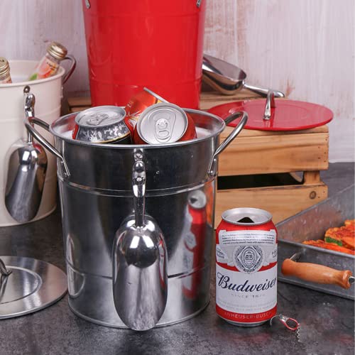 YOUEON 4L Ice Bucket with Scoop and Lid, Galvanized Metal Bucket with Carry Handles, Double Walled Wine Bucket Chiller, Beverage Tub for Parities, Picnics, Camping, Outdoor Bar Use, Silver