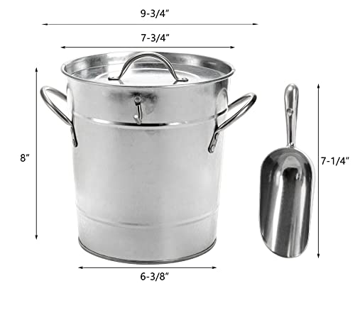 YOUEON 4L Ice Bucket with Scoop and Lid, Galvanized Metal Bucket with Carry Handles, Double Walled Wine Bucket Chiller, Beverage Tub for Parities, Picnics, Camping, Outdoor Bar Use, Silver