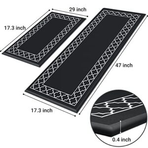 Mattitude Kitchen Mat [2 PCS] Cushioned Anti-Fatigue Kitchen Rug Non Slip Kitchen Mats and Rugs Waterproof Kitchen Rug Ergonomic Comfort Standing Mat for Kitchen, House, Floor, Sink, Office (Black)