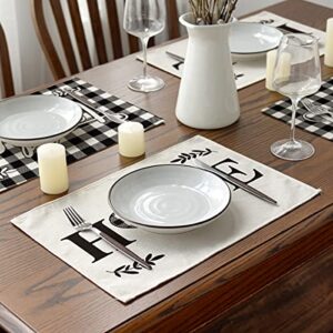 Artoid Mode Love Family Together Home Buffalo Plaid Placemats for Dining Table, 12 x 18 Inch Holiday Vintage Thanksgiving Washable Table Mat Set of 4