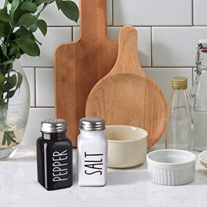 Salt and Pepper Shakers Set, Dopeca 2.7oz Glass Salt Shaker with Stainless Steel Lid, Black and White Modern Kitchen Decor and Accessories, Cute Salt and Pepper Set for Kitchen or Restaurant