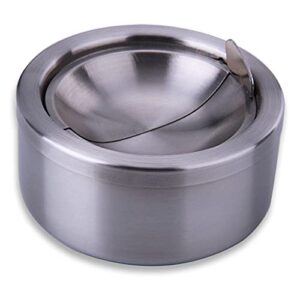 outdoor ashtray with lid, hanlongyu flip top stainless steel ash tray sets for weed, metal windproof ashtrays for cigarettes, smokers, desktop smoking ashtray office patio home decor