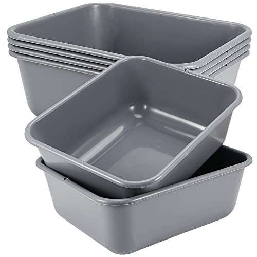 MAAIGU Set of 6 Plastic Bus Tubs, Commercial Bus Box, Plastic Dish Tubs Tote Box, 14 L Rectangle Utility Box, Gray